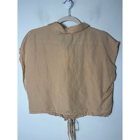 NWT Elan Beige Short Sleeve Linen Tie Top Sz L - Picture 1 of 2